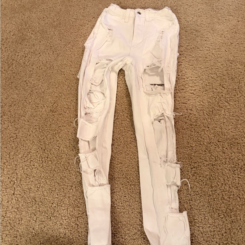 Fashion Nova White Distressed Skinny Jeans